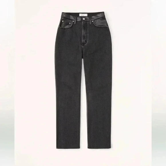 Abercrombie & Fitch Ankle Straight Ultra High Rise Vegan Leather Denim 37 24W - Picture 2 of 14